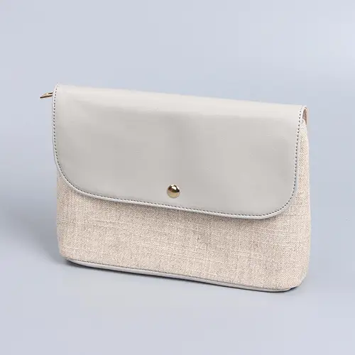 Private label two-tone linen and vegan leather cosmetic clutch for luxury beauty brands